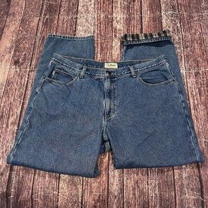 LL Bean Men's Flannel Lined Straight Denim Blue Wash Jeans‎ Size 40X32 (38X32)
